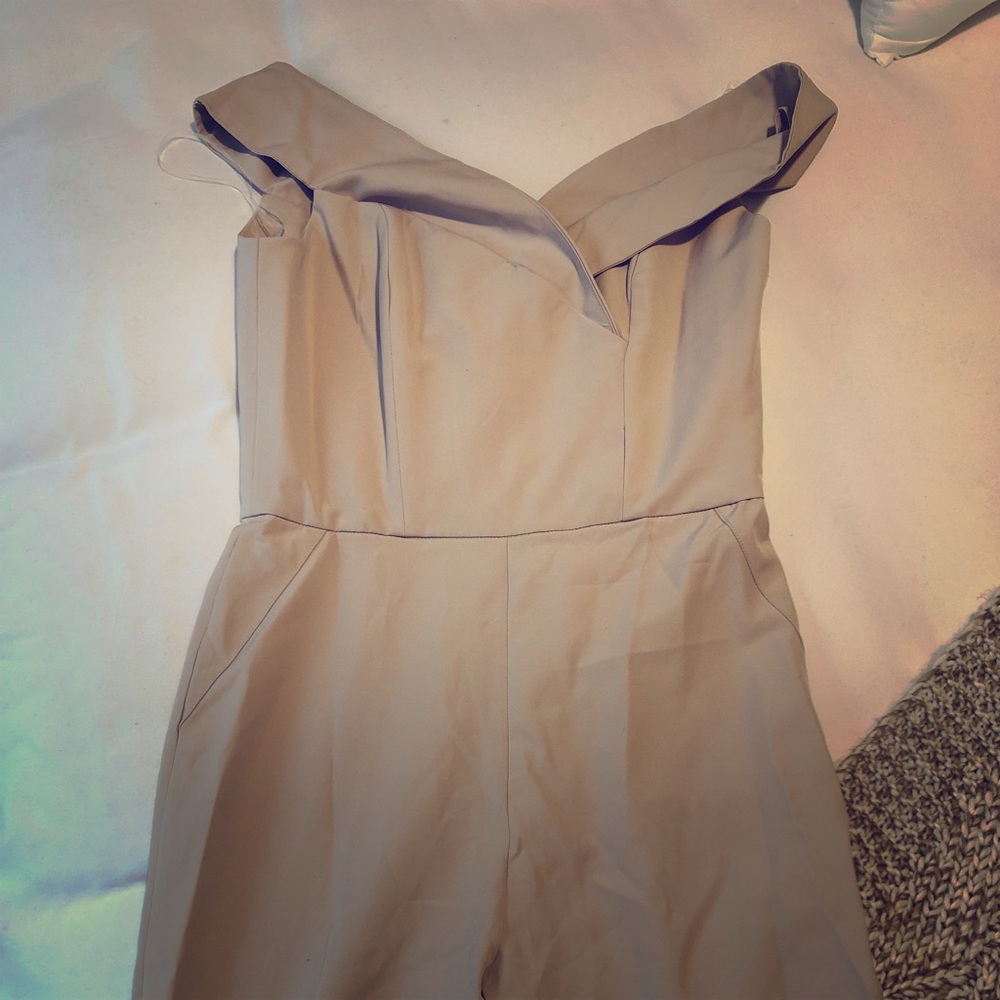 Never worn beige off the shoulder jumpsuit